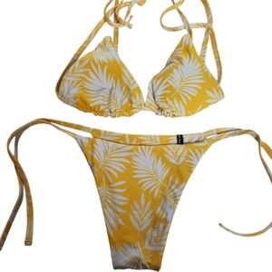 Yellow Leaf Print Bikini Set